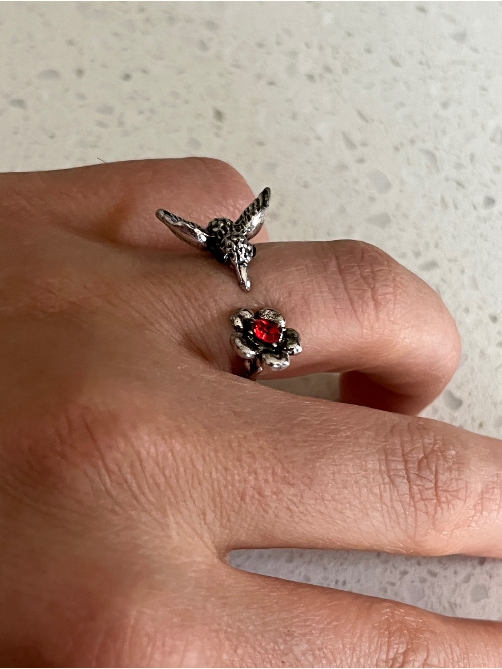 Green Stone Adjustable Hummingbird Rings - Picture 5 of 9